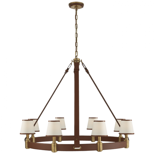 Riley Large Ring Chandelier - Natural Brass and Saddle Leather