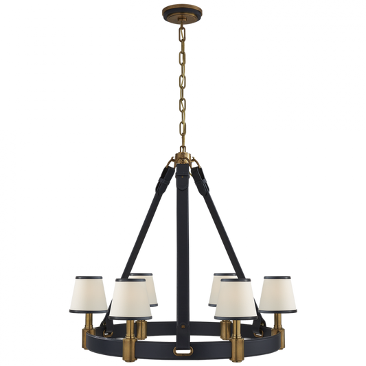 Riley Medium Ring Chandelier - Natural Brass and Navy Leather