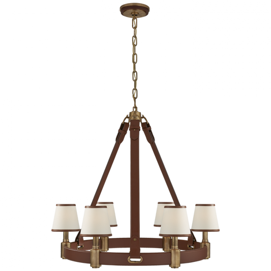 Riley Medium Ring Chandelier - Natural Brass and Saddle Leather