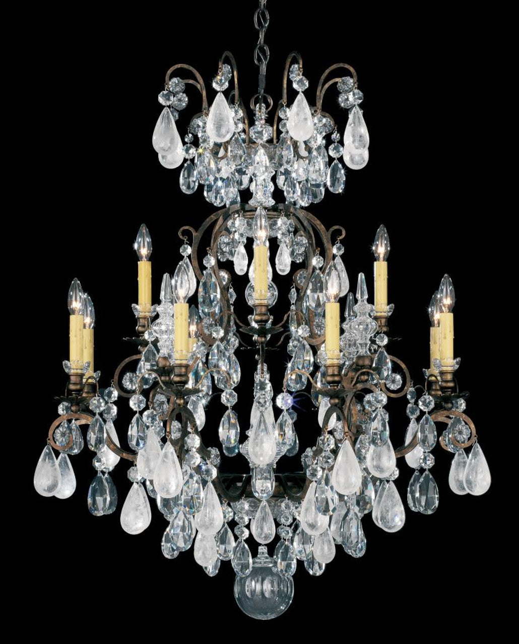 Renaissance Rock Crystal Chandelier, 13-Light, Heirloom Bronze, Clear Rock Crystal, 32"W (3572-76CL CEKXJ)