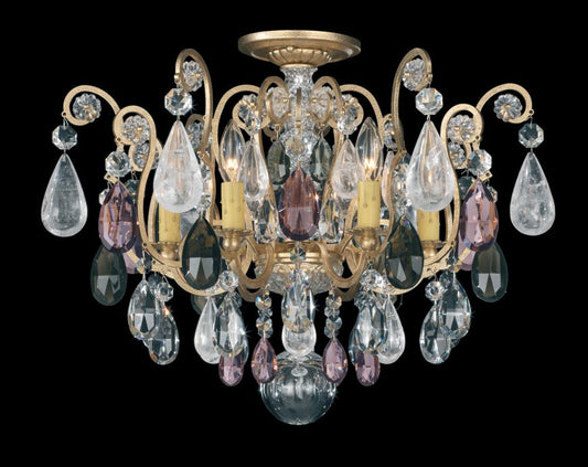 Renaissance Rock Crystal Flush Mount, 6-Light, Heirloom Gold, Rock Amethyst Black Diamond, 20"W (3584-22AD M31R4)