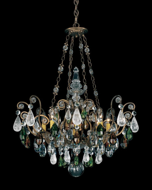 Renaissance Rock Crystal Chandelier, 8-Light, Etruscan Gold, Olivine And Smoke Topaz Clear Crystal, 26-1/2"W (3587-23OS M32Q9)