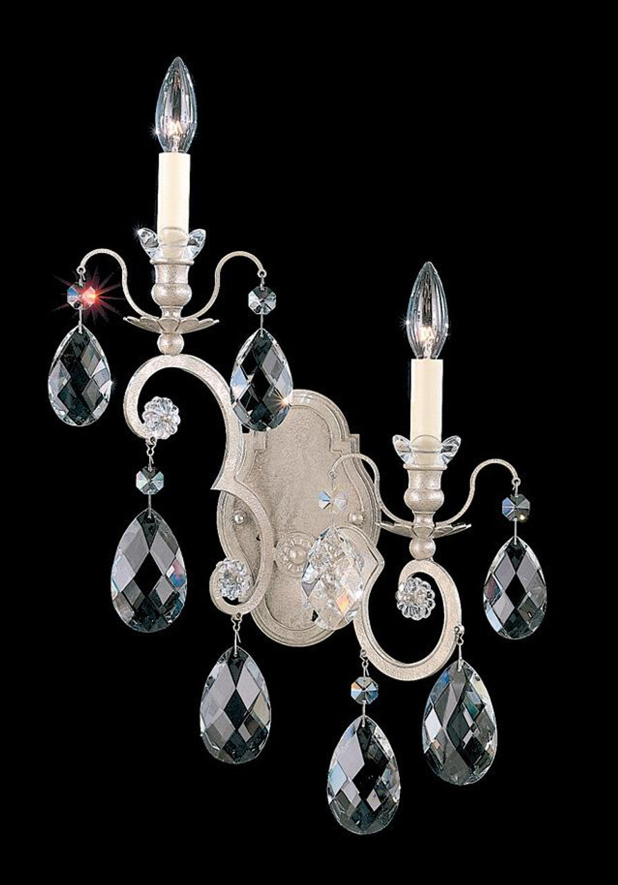 Renaissance Wall Sconce, 2-Light, Left, Antique Silver, Clear Swarovski Crystal, 22.5"H (3757-48S C16CU)