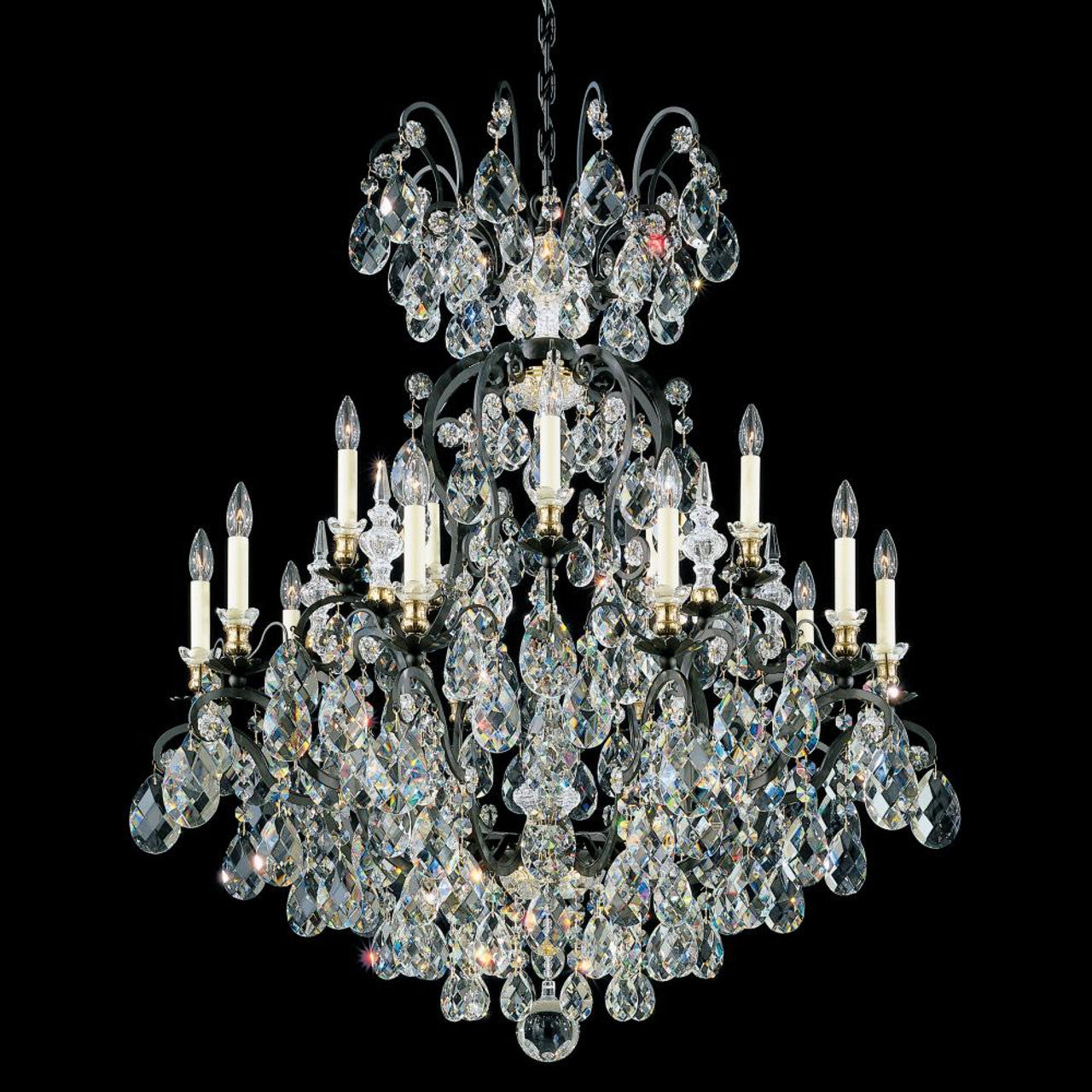 Renaissance Chandelier, 16-Light, Black, Clear Swarovski Crystal, 38"W (3773-51S 1HZRM7)