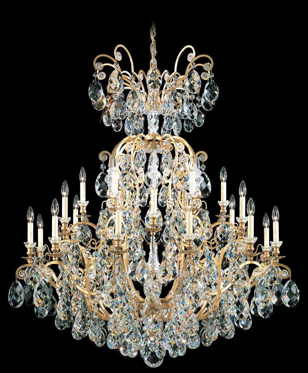 Renaissance Chandelier, 25-Light, Heirloom Gold, Clear Swarovski Crystal, 45"W (3774-22S C14GT)