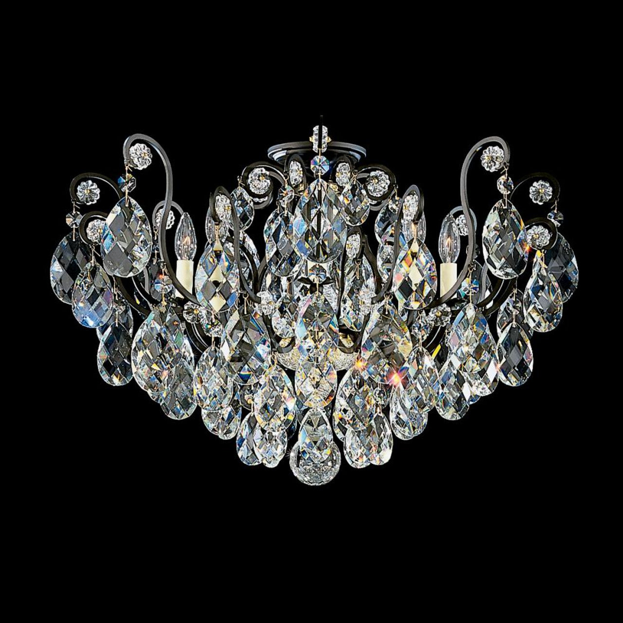 Renaissance Flush Mount, 8-Light, Black, Clear Swarovski Crystal, 26"W (3785-51S 1HZRN5)