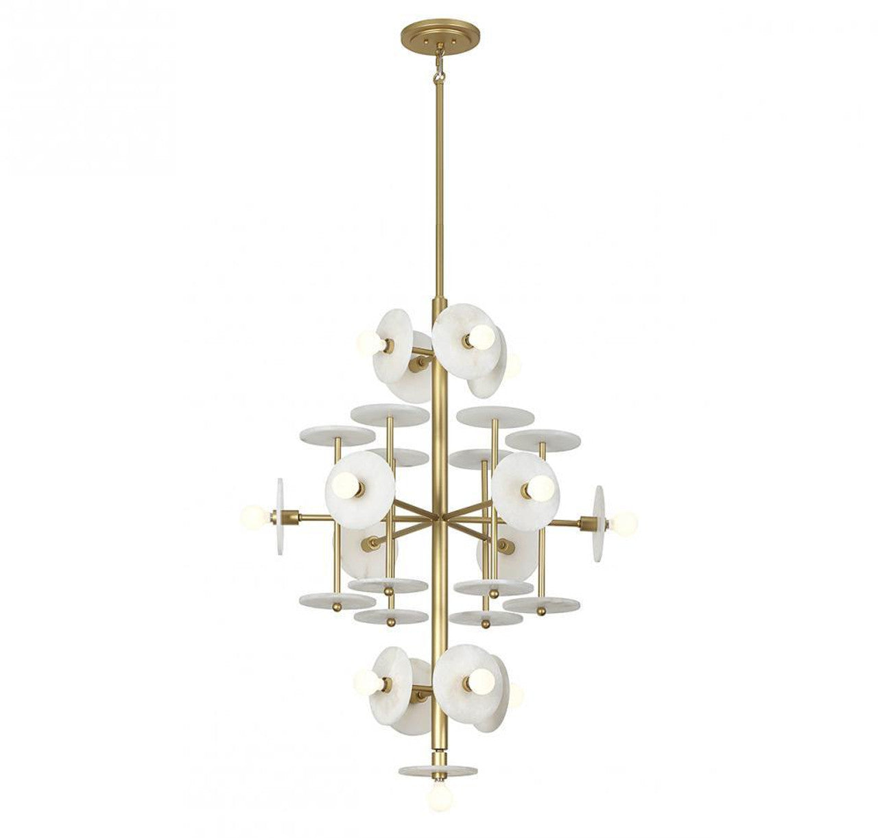 Amani Chandelier, 15-Light, Royal Gold, Alabaster Shade, 30"W (1-1592-15-38 ALVNU)