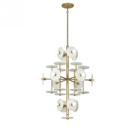 Amani Chandelier, 15-Light, Royal Gold, Alabaster Shade, 30"W (1-1592-15-38 ALVNU)