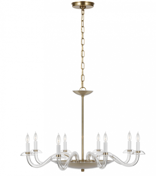 Brigitte Large Chandelier, 8-Light, Clear Glass, Hand-Rubbed Antique Brass, 34.75"W (PCD 5020CG/HAB D624N)