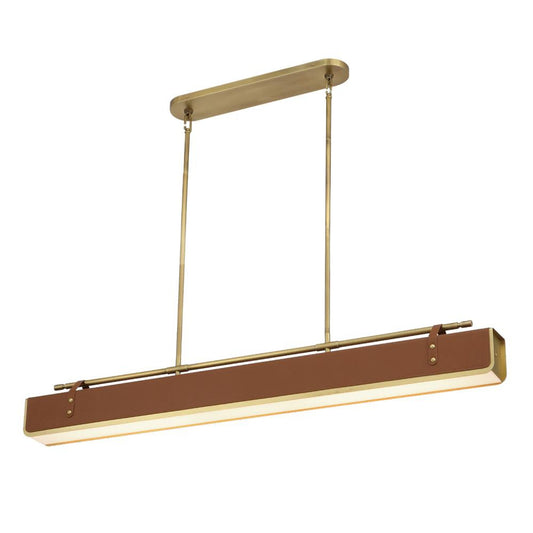 Valise Linear Chandelier, 1-Light, LED, Vintage Brass, Cognac Leather, 60"L (PD307960VBCL 706TMP9)